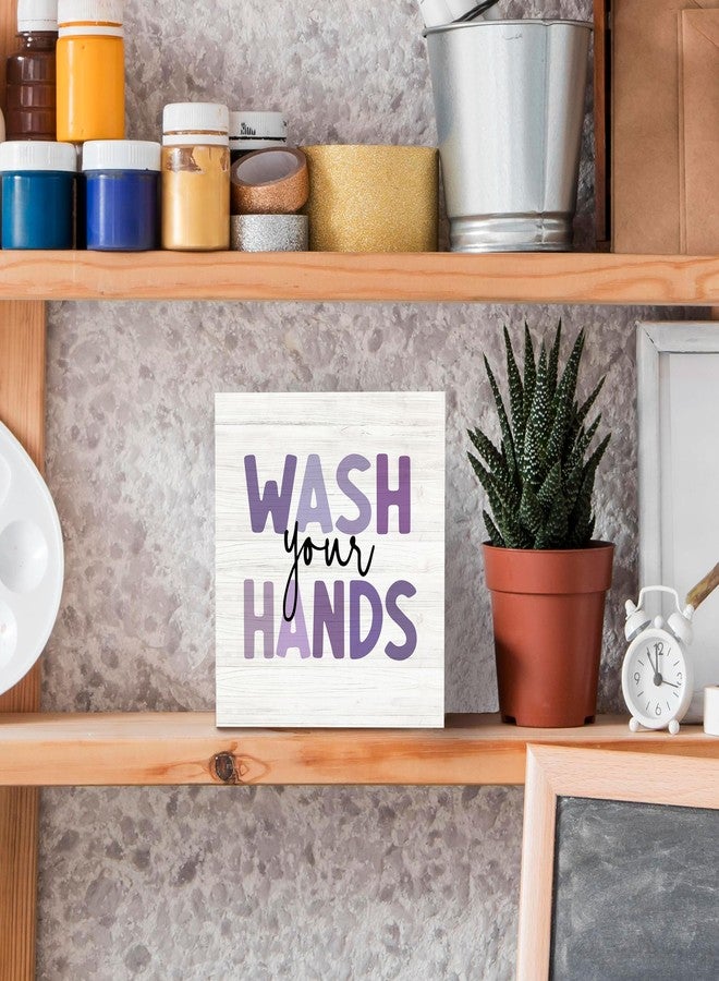SRADMO Kids Bathroom Quote Wash Your Hands Wood Box Sign Desk Decor, Funny Bathroom Purple Wooden Block Box Sign Decoration for Kids Washroom Restroom Toilet Shelf Table Decorative Accessories - Image 5